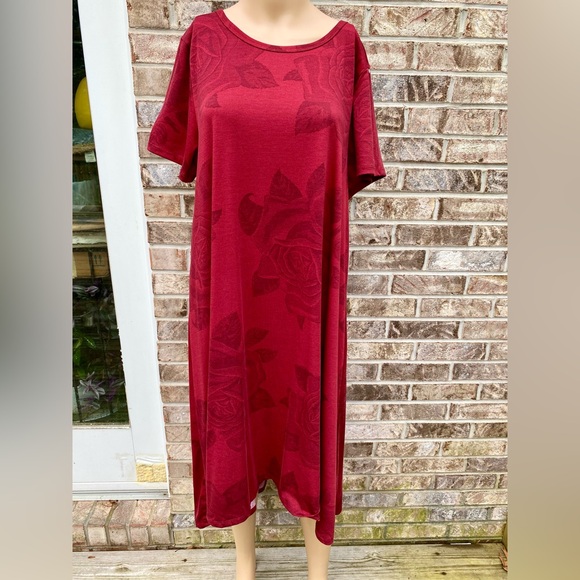 Red Burgundy Floral LulaRoe Casual XL Shift Midi/Maxi Dress - Picture 2 of 7